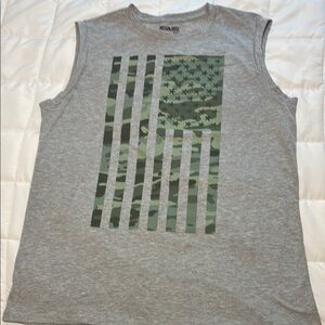 Gray Tank Top with Camouflage Flag Design